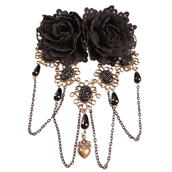 gothic retro black fringed flowers lace headdress fashion hair clip jewelry accessories, Golden;white
gothic retro black fringed flowers lace headdress fashion hair clip jewelry accessories, Golden;white