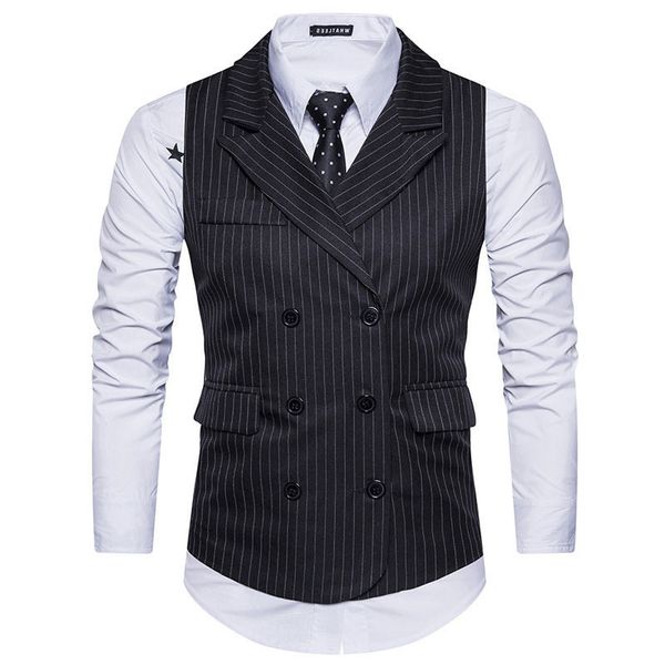 vertical fashion striped suit vest men new turn-down collar double breasted sleeveless waistcoat mens casual business vests, Black;white
vertical fashion striped suit vest men new turn-down collar double breasted sleeveless waistcoat mens casual business vests, Black;white
