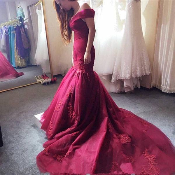burgundy mermaid prom dressesoff shoulder handmade appliques lace tulle 2019 new fashion formal evening party gowns custom size, Black
burgundy mermaid prom dressesoff shoulder handmade appliques lace tulle 2019 new fashion formal evening party gowns custom size, Black