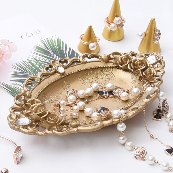 ddisplay retro style golden jewelry plate vintage bracelet organizer tray classical style necklace storage glamour earrings display holder, Golden;white
ddisplay retro style golden jewelry plate vintage bracelet organizer tray classical style necklace storage glamour earrings display holder, Golden;white
