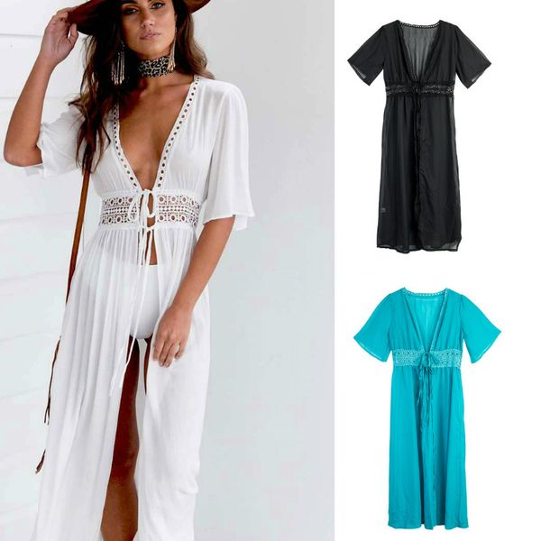beach dress women cardigan kaftan blouse bathing clothing split deep v neck hollow out perspective long femme xxl, White
beach dress women cardigan kaftan blouse bathing clothing split deep v neck hollow out perspective long femme xxl, White