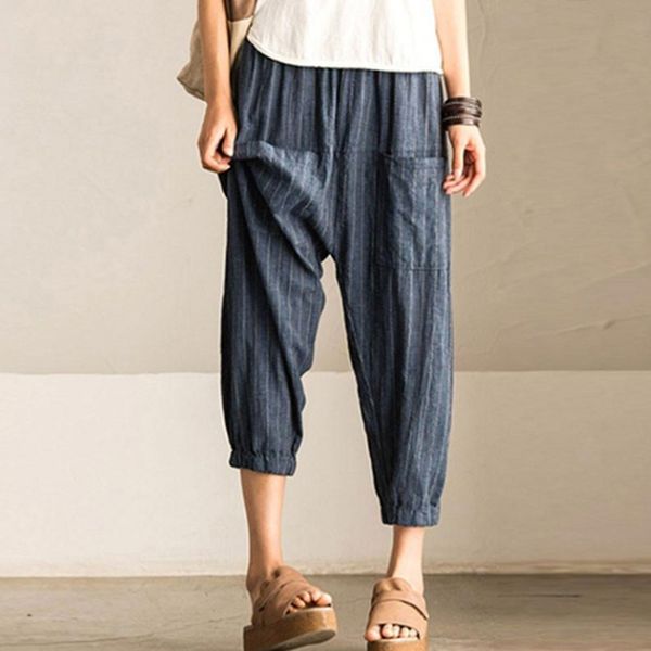 vintage striped high elastic waist pockets trousers women casual loose harem pants work high waist ankle-length pant, Black;white
vintage striped high elastic waist pockets trousers women casual loose harem pants work high waist ankle-length pant, Black;white
