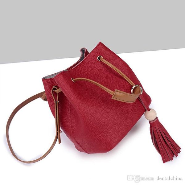 women leather handbags layer cowhide bucket bags genuine leather designer lady crossbody handbags tassel
