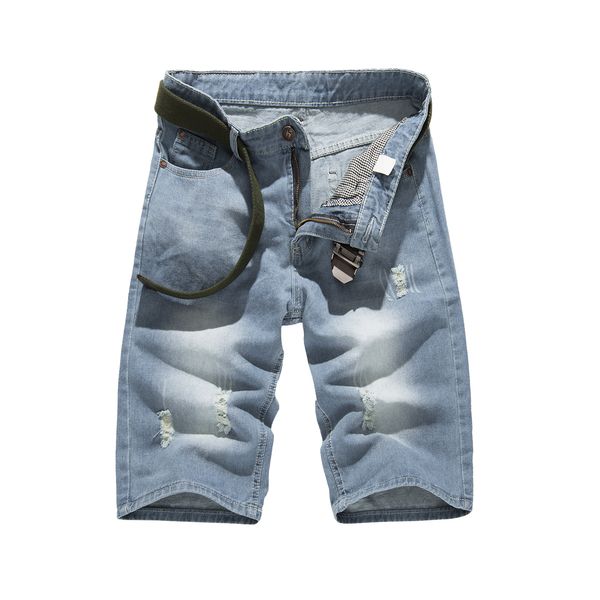 mens jeans knee length denim solid straight hole slim fit light color worn out urban wind shorts, Blue
mens jeans knee length denim solid straight hole slim fit light color worn out urban wind shorts, Blue