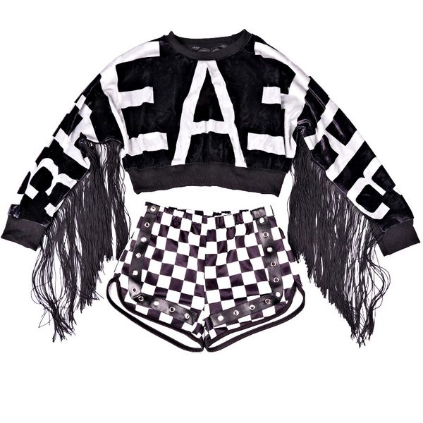 popular girls stage costume jazz tassel dancing outfits children hip hop set mosaic kid street dance performance clothing dc1010, Black;red
popular girls stage costume jazz tassel dancing outfits children hip hop set mosaic kid street dance performance clothing dc1010, Black;red