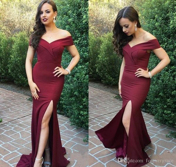 2019 burgundy prom dress mermaid off shoulder split formal holidays wear graduation evening party gown custom made plus size, Black
2019 burgundy prom dress mermaid off shoulder split formal holidays wear graduation evening party gown custom made plus size, Black