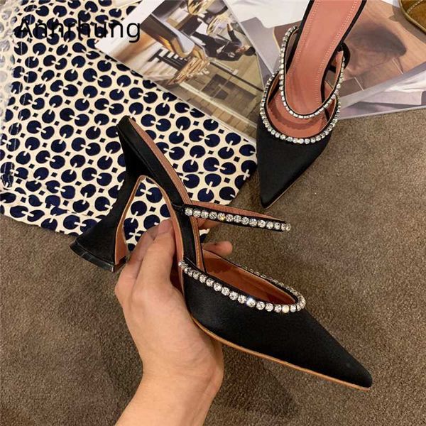 jeweled one-strap high heel mules for women pointed toe goblet heel satin high slim slippers women, Black
jeweled one-strap high heel mules for women pointed toe goblet heel satin high slim slippers women, Black