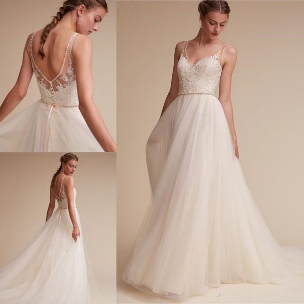 2020 bhldn beach wedding dresses backless beads lace appliqued v neckline long crystal bridal gowns tulle wedding dress, White
2020 bhldn beach wedding dresses backless beads lace appliqued v neckline long crystal bridal gowns tulle wedding dress, White