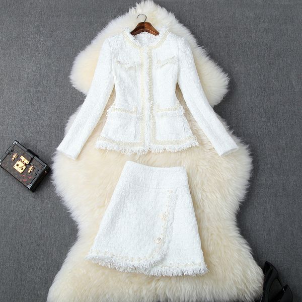 european and american women's clothing autumn 2019 new style long sleeve coat skirts fashion beaded tweed suit, White
european and american women's clothing autumn 2019 new style long sleeve coat skirts fashion beaded tweed suit, White