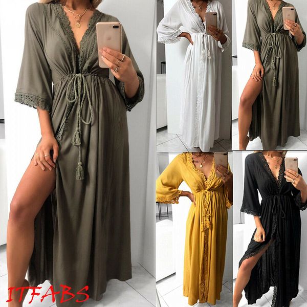 2019 new women's v-neck lace nightwear robe cardigan dress soft cotton tunic sleepshirts nightgown, Black;red
2019 new women's v-neck lace nightwear robe cardigan dress soft cotton tunic sleepshirts nightgown, Black;red