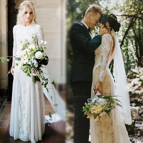 2019 elegant long sleeves bohemian wedding dresses bateau open back plus size beach coutry boho bridal gown real pictures, White
2019 elegant long sleeves bohemian wedding dresses bateau open back plus size beach coutry boho bridal gown real pictures, White