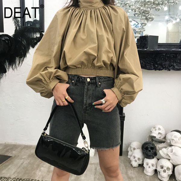 deat 2020 summer new khaki pleated puff sleeve turtleneck loose large size casual solid color shirt qj226, White
deat 2020 summer new khaki pleated puff sleeve turtleneck loose large size casual solid color shirt qj226, White