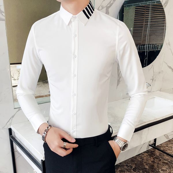 men's dress shirts men shirt brand slim fit casual social male long sleeve solid all match streetwear clothing, White;black
men's dress shirts men shirt brand slim fit casual social male long sleeve solid all match streetwear clothing, White;black