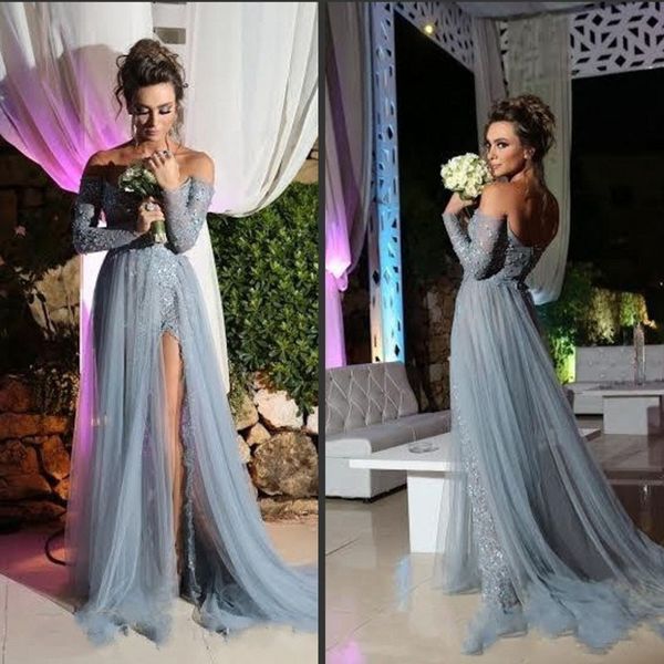 stunning gray prom dress a line long sleeve tulle party evening gowns elegant slit applique pageant dress for women, Black;red
stunning gray prom dress a line long sleeve tulle party evening gowns elegant slit applique pageant dress for women, Black;red