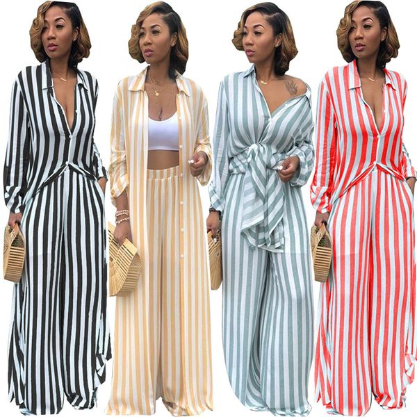 24ts828 women's casual stripe print loose long shirt wide leg pants two piece set loose and comfortable outwear outfit, White 
24ts828 women's casual stripe print loose long shirt wide leg pants two piece set loose and comfortable outwear outfit, White
