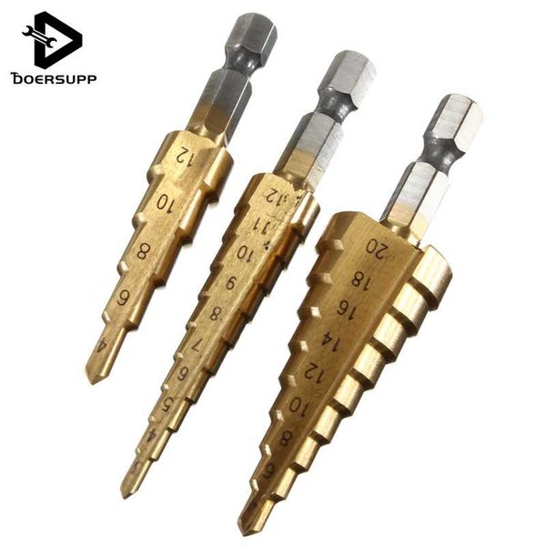 doersupp 3pcs hss titanium coated step drill bit metal 3-12mm 4-12mm 4-20mm cone cut high speed steel wood drilling power tools
doersupp 3pcs hss titanium coated step drill bit metal 3-12mm 4-12mm 4-20mm cone cut high speed steel wood drilling power tools