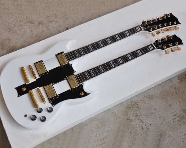 factory wholesale double necks white 12+6 strings electric guitar with rosewood fingerboard,golden hardwares,offering customized services