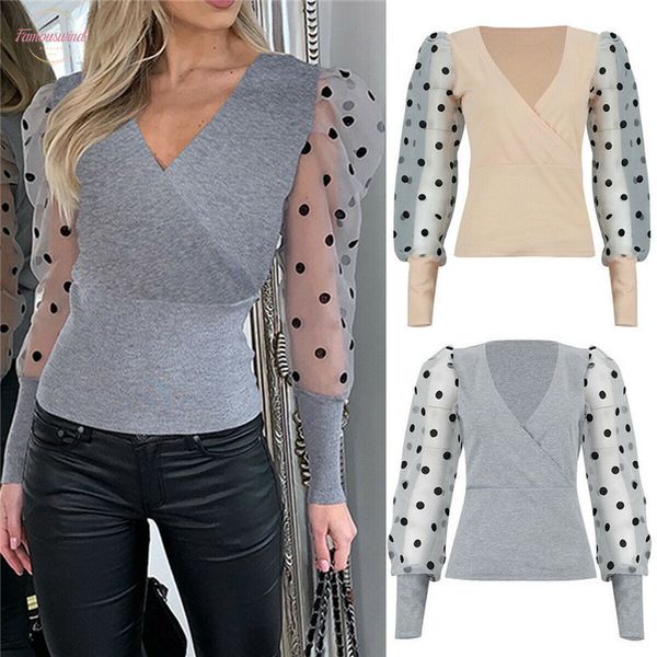 women fashion long sleeve sheer mesh blouse puff sleeve vintage polka dot printed sleeve slim knitted blouse shirts, White
women fashion long sleeve sheer mesh blouse puff sleeve vintage polka dot printed sleeve slim knitted blouse shirts, White