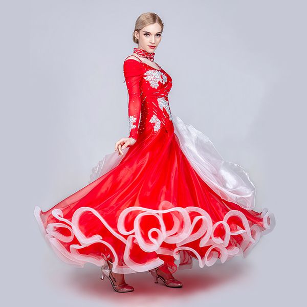 h2602 modern dance dress competition professional performance costumes female ballroom waltz dance practice big hemline dresses, Black;red
h2602 modern dance dress competition professional performance costumes female ballroom waltz dance practice big hemline dresses, Black;red