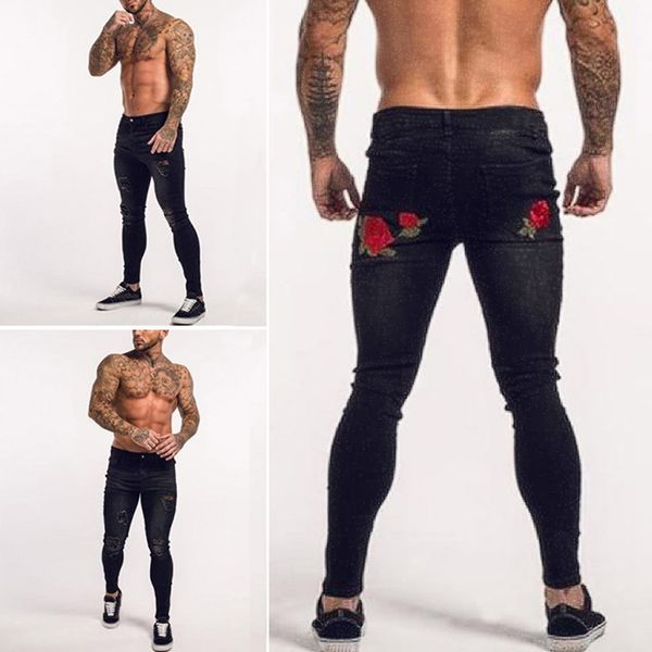 klv 2019 top men's denim embroidery cotton straight hole pocket trouser distressed jeans pant 12.20, Black
klv 2019 top men's denim embroidery cotton straight hole pocket trouser distressed jeans pant 12.20, Black