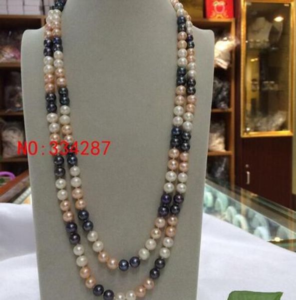 new natural freshwater pearl necklace white pink black multicolor necklace 8-9mm 48 inches long sweater chain, Silver
new natural freshwater pearl necklace white pink black multicolor necklace 8-9mm 48 inches long sweater chain, Silver