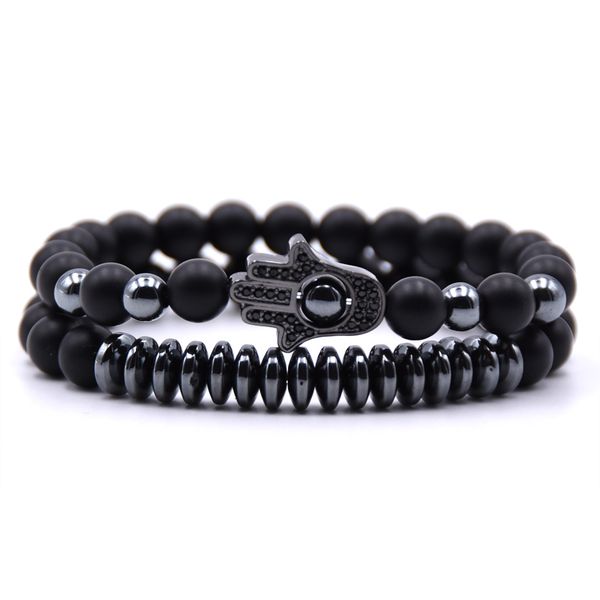 2pcs/set cz palm charms bracelets for women 8mm matte stone couple bracelet men jewelry bileklik, Black
2pcs/set cz palm charms bracelets for women 8mm matte stone couple bracelet men jewelry bileklik, Black