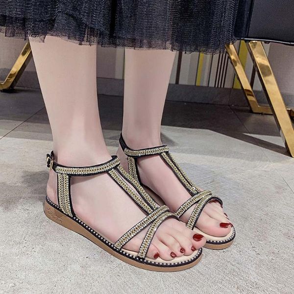 summer retro women's flat sandals shallow rhinestones open toe wedges casual shoes sandalias mujer 2019 soft bottom comfortable, Black
summer retro women's flat sandals shallow rhinestones open toe wedges casual shoes sandalias mujer 2019 soft bottom comfortable, Black