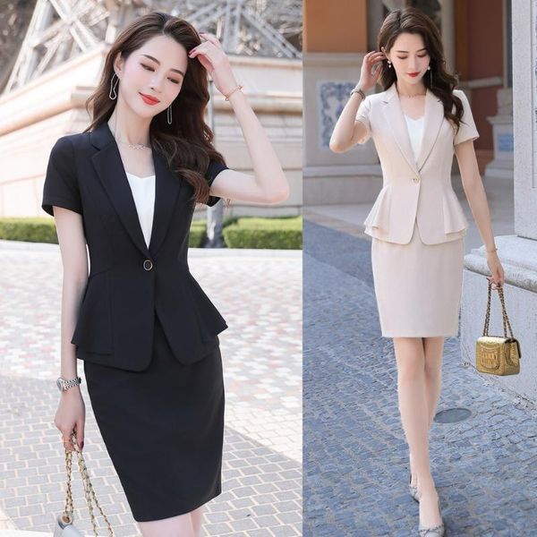 female women bsiness suits with skirt and jacket sets black blazer ladies work wear office uniform style short sleeve, White;black
female women bsiness suits with skirt and jacket sets black blazer ladies work wear office uniform style short sleeve, White;black