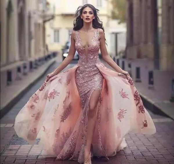 new deep v-neck arabic mermaid evening dresses with overskirts lace appliques side split backless prom dress tulle red carpet gowns, Black;red
new deep v-neck arabic mermaid evening dresses with overskirts lace appliques side split backless prom dress tulle red carpet gowns, Black;red