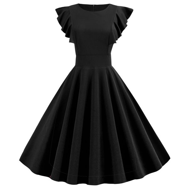 girl dress2019 women fashion solid ruffle sleeve dress round neck zipper hepburn party dress elegant women's bodycon vestidos#8, Black;gray
girl dress2019 women fashion solid ruffle sleeve dress round neck zipper hepburn party dress elegant women's bodycon vestidos#8, Black;gray