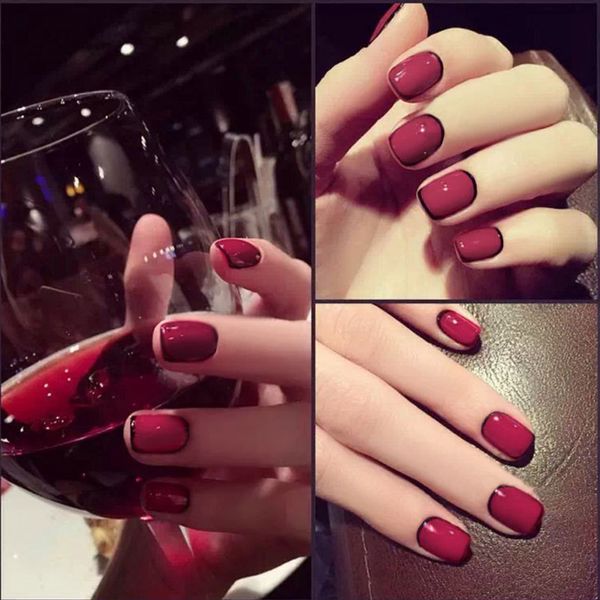 short size full cover false nails girls individuality nail art tips with glue women dull-red color black edging trendy fake nail, Red;gold
short size full cover false nails girls individuality nail art tips with glue women dull-red color black edging trendy fake nail, Red;gold