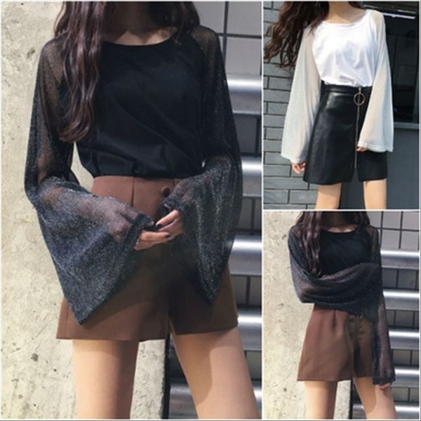 2019 temperament loose slimming all-match mesh shirt horn coat horn stitching trumpet sleeve sunscreen coat base shirt female, White
2019 temperament loose slimming all-match mesh shirt horn coat horn stitching trumpet sleeve sunscreen coat base shirt female, White