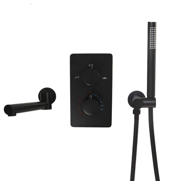 thermostatic control matte black wall mounted bathtub faucet with hand shower rotatable water outlet tap
thermostatic control matte black wall mounted bathtub faucet with hand shower rotatable water outlet tap