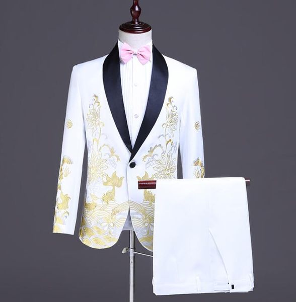 blazer men groom suit set with pants mens wedding suits embroidery singer star style dance stage clothing formal dress, White;black
blazer men groom suit set with pants mens wedding suits embroidery singer star style dance stage clothing formal dress, White;black