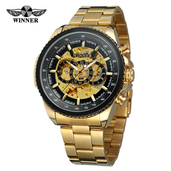 winner brand fashion men watch gold mechanical automatic stainless steel band male skeleton wristwatch, Slivery;brown
winner brand fashion men watch gold mechanical automatic stainless steel band male skeleton wristwatch, Slivery;brown