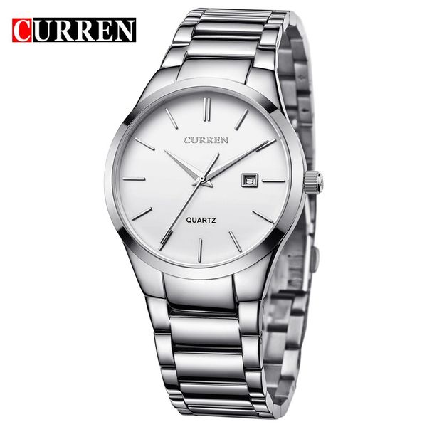 

relogio masculino curren full stainless steel analog display date men's quartz watch business watch men 8106, Slivery;brown