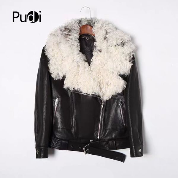 pudi women genuine leather jacket real wool fur coat winter warm coats overcoat tx907, Black
pudi women genuine leather jacket real wool fur coat winter warm coats overcoat tx907, Black