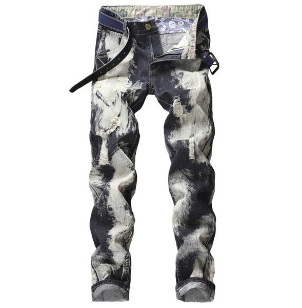 monkey wash distressed jeans men's straight slim casual hole black white painted fashion ripped denim pants #806, Blue
monkey wash distressed jeans men's straight slim casual hole black white painted fashion ripped denim pants #806, Blue