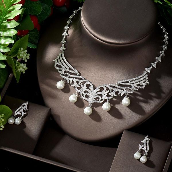 hibride gorgeous cubic zirconia bridal pearl necklace earrings sets for women wedding party costume jewelry gift n-1249, Silver
hibride gorgeous cubic zirconia bridal pearl necklace earrings sets for women wedding party costume jewelry gift n-1249, Silver
