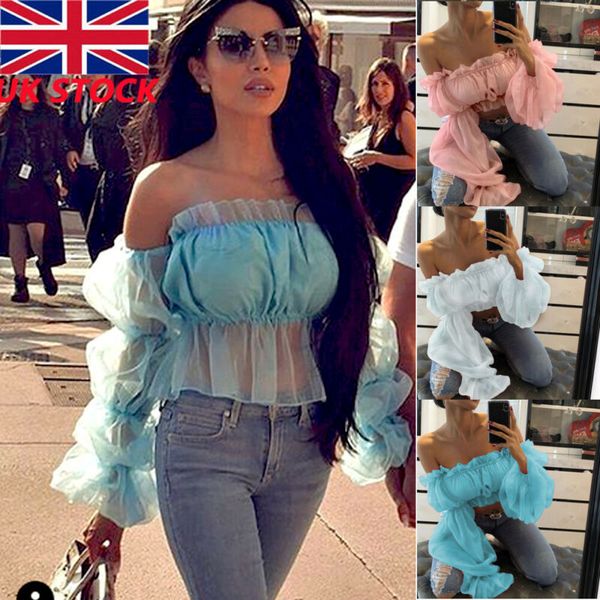women autumn long tiered puff sleeve off shoulder ruffles neck mesh sheer see through peplum crop shirt short blouse, White
women autumn long tiered puff sleeve off shoulder ruffles neck mesh sheer see through peplum crop shirt short blouse, White