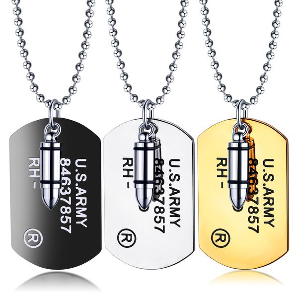 necklace pendant for men stainless steel titanium black sliver golden hip-pop us army tag mini bullet head mens jewelry for gifts, Silver
necklace pendant for men stainless steel titanium black sliver golden hip-pop us army tag mini bullet head mens jewelry for gifts, Silver