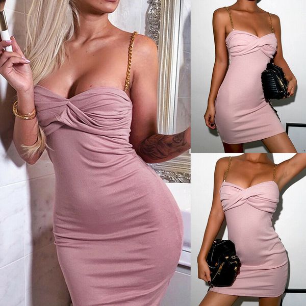 women summer sleeveless v-neck solid pink knit metal chain low cut evening party mini dress sling dresses, Black;gray
women summer sleeveless v-neck solid pink knit metal chain low cut evening party mini dress sling dresses, Black;gray