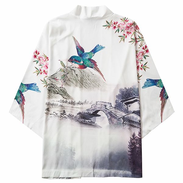 japanese kimono cardigan shirts colorful flying bird painting print thin gown harajuku streetwear men hip hop summer jackets, White;black
japanese kimono cardigan shirts colorful flying bird painting print thin gown harajuku streetwear men hip hop summer jackets, White;black