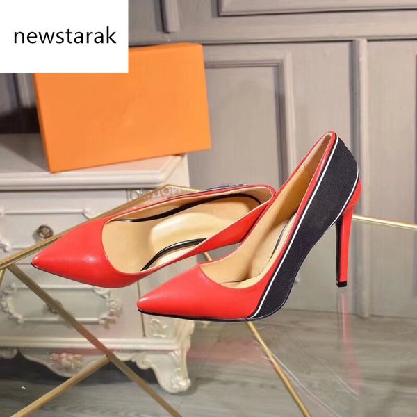 most popular women shoes high heels 10cm black red leather pointed toes pumps bottoms dress shoes