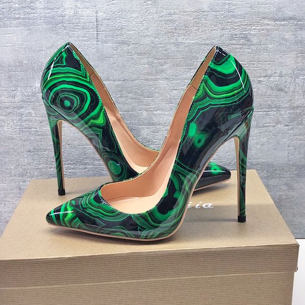 

blingbling women shoes high heels stilettos green black patent printed point toe high heel pumps party shoes wedding pumps 12cm 10cm