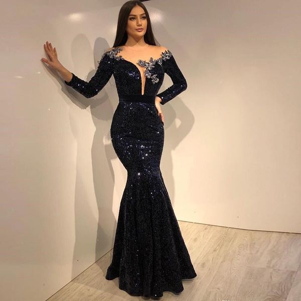 2020 mermaid prom long sleeves evening arabic blue dress plus size, Black
2020 mermaid prom long sleeves evening arabic blue dress plus size, Black