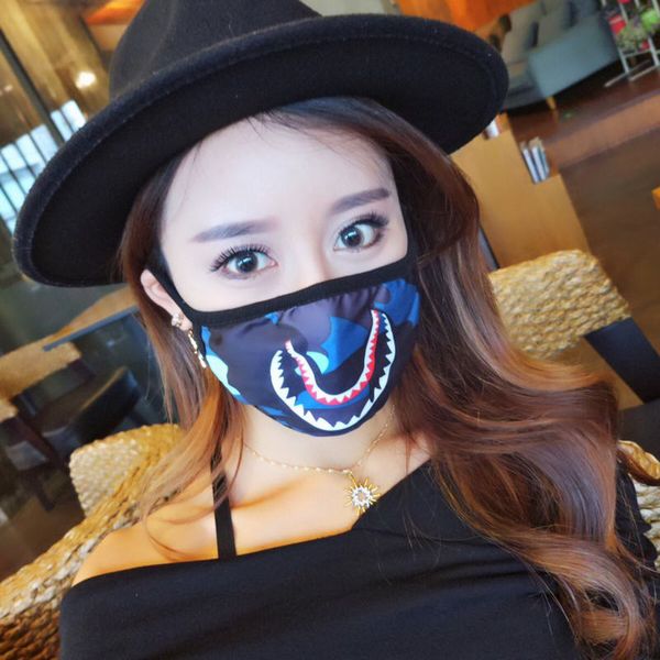 

half face shark mouth mask hip hop trendy colorful camouflage earloop elastic anti-dust muffle creative cartoon mouth mask dlh264