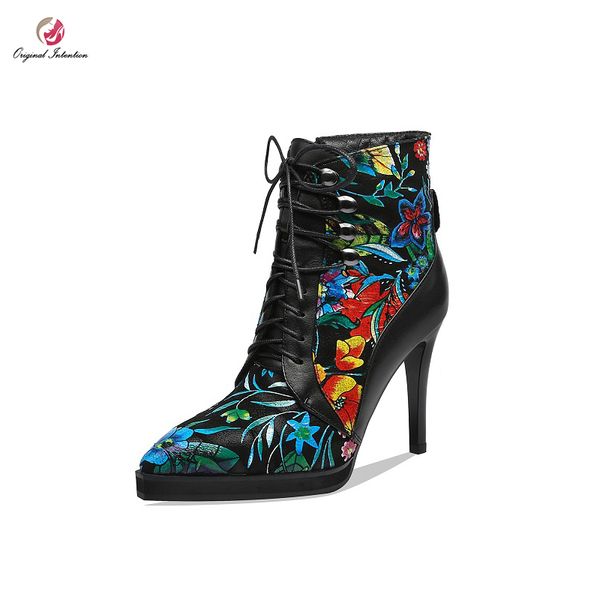 original intention new design blue red printing ankle boots woman pointed toe stiletto high heels elegant commuting shoes woman, Black
original intention new design blue red printing ankle boots woman pointed toe stiletto high heels elegant commuting shoes woman, Black