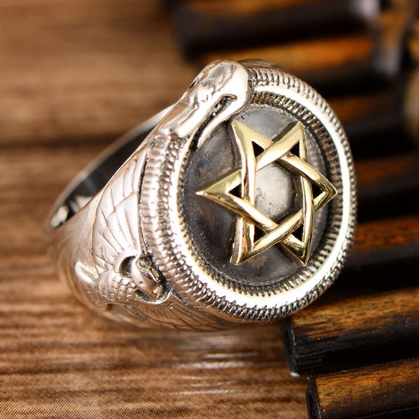real 925 sterling silver jewelry hexagram rings for men snake surround cool retro punk fashion, Golden;silver
real 925 sterling silver jewelry hexagram rings for men snake surround cool retro punk fashion, Golden;silver