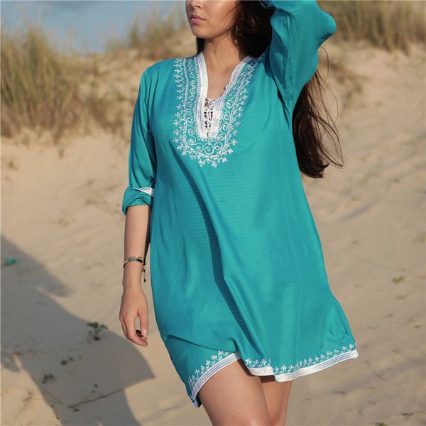 2020 bikini cover-ups blue bohemian embroidered v-neck summer beach dress cotton tunic women beach wear swim suit cover up q846
2020 bikini cover-ups blue bohemian embroidered v-neck summer beach dress cotton tunic women beach wear swim suit cover up q846